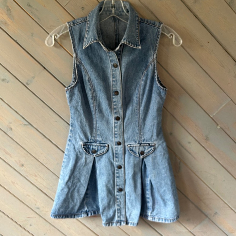 Vintage Jordache Kids Light Wash Denim Button Front‎ Mini Dress Siize 10